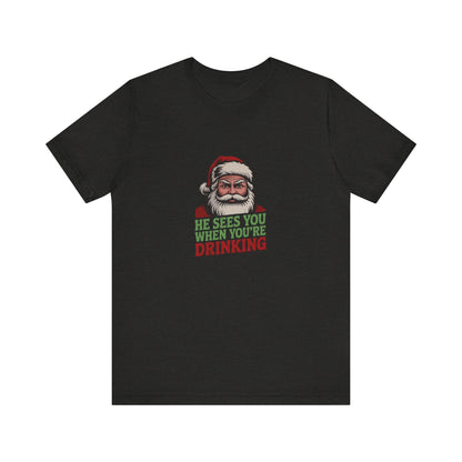 He Sees You When You're Drinking — Judgmental Santa Retro Tee (Dark)