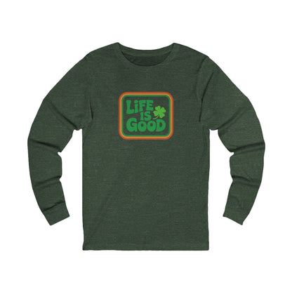 Life Is Good, Shamrock Style — St. Patrick’s Retro Long Sleeve (Dark)