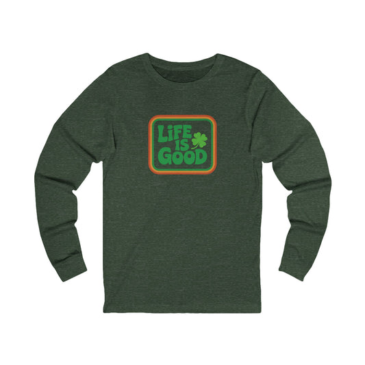 Life Is Good, Shamrock Style — St. Patrick’s Retro Long Sleeve (Dark)