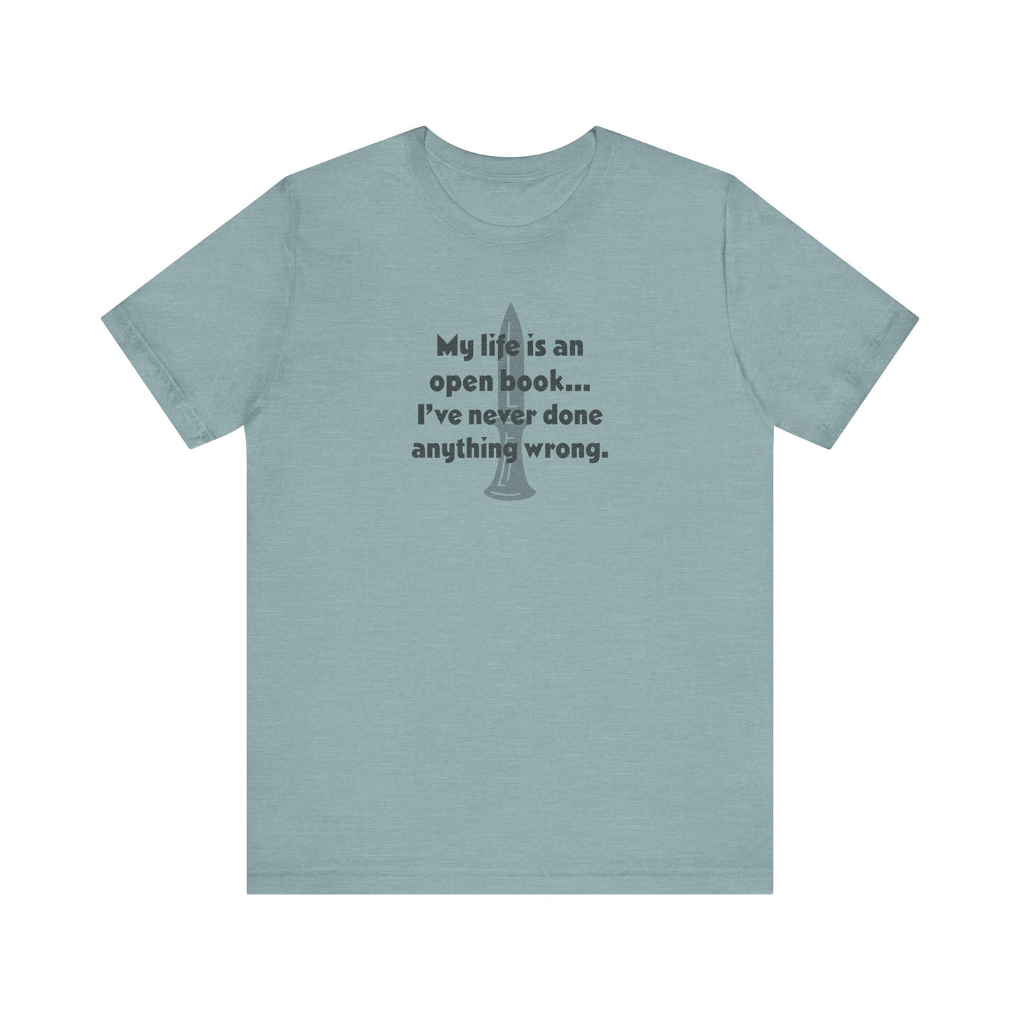 My Life Is an Open Book, I've Never Done Anything Wrong — Clue Retro Tee (Light)
