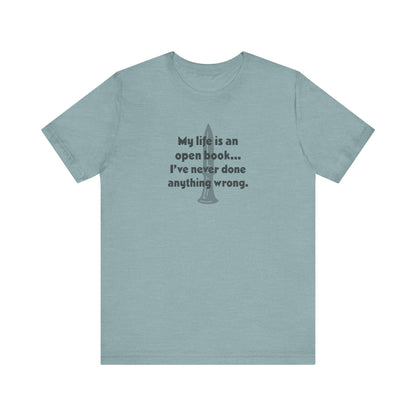My Life Is an Open Book, I've Never Done Anything Wrong — Clue Retro Tee (Light)