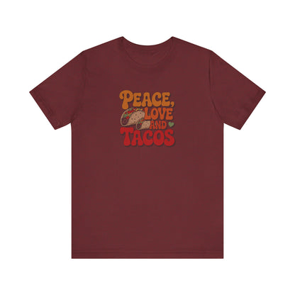 Peace, Love, and Tacos — Retro Foodie Tee (Dark)