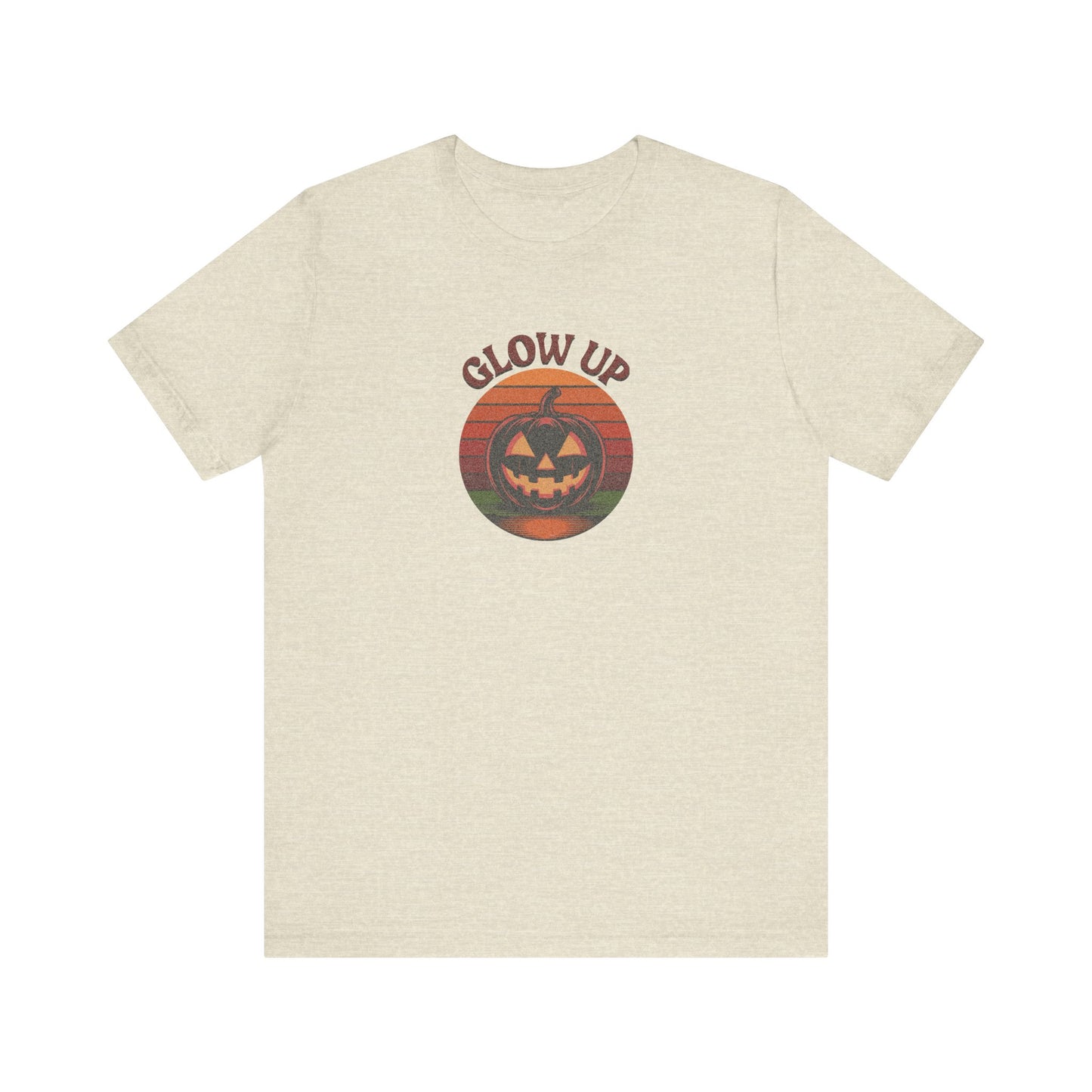 Halloween Glow Up Pumpkin — Retro Autumn Sunset Tee (Light)