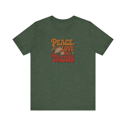 Peace, Love, and Tacos — Retro Foodie Tee (Dark)