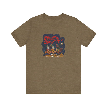 Highway to the Manger Zone — Top Gun-Inspired Christmas Retro Tee (Light)