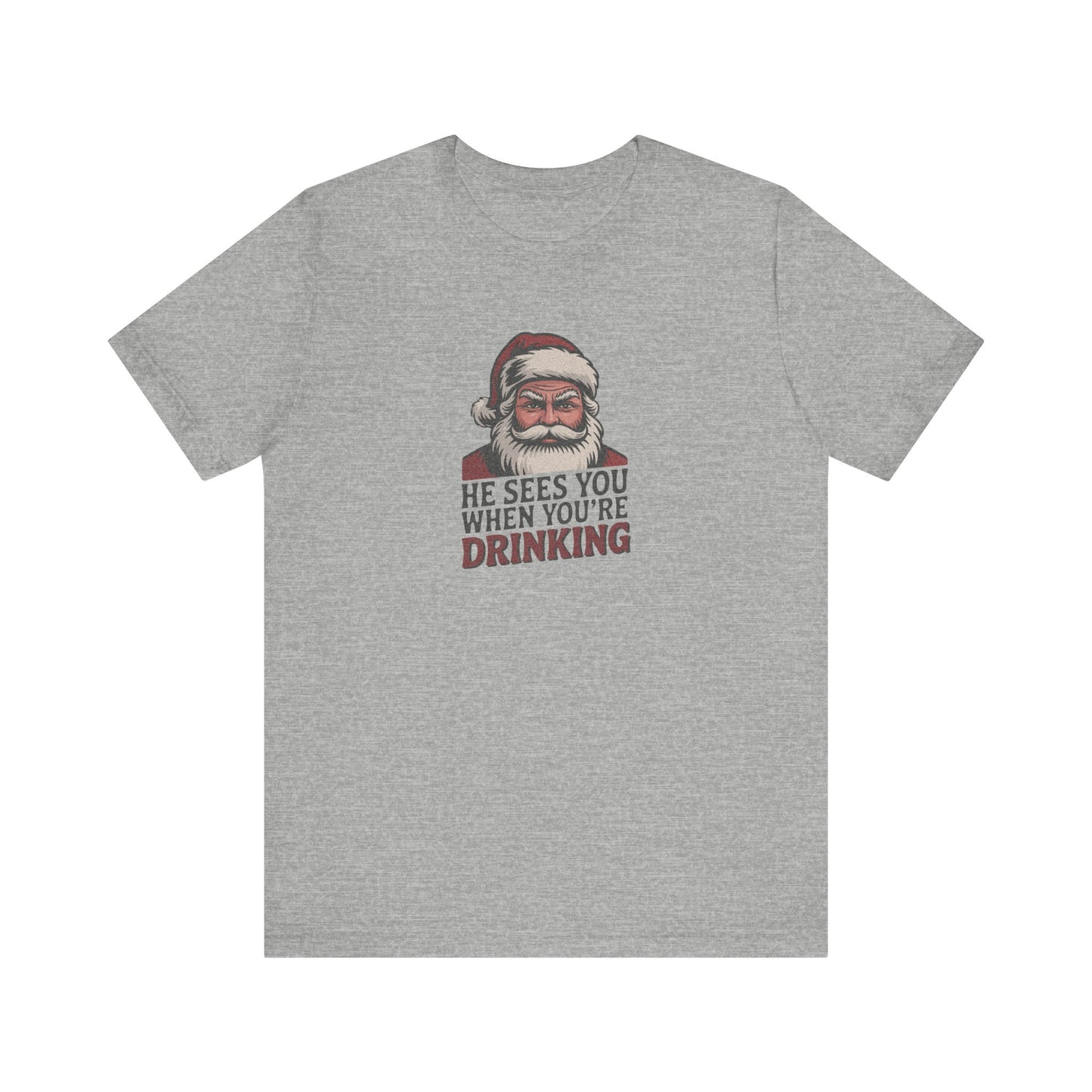 He Sees You When You're Drinking — Judgmental Santa Retro Tee (Light)