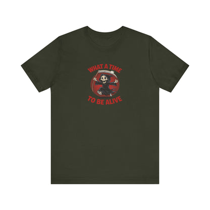 What a Time to Be Alive — Not-So-Grim Reaper Retro Tee (Dark)