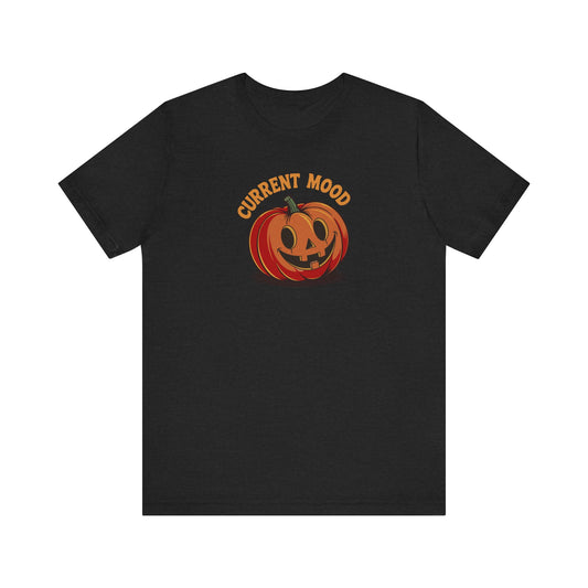 Current Mood (Cute Pumpkin) — Retro Halloween Tee (Dark)