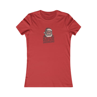 He Sees You When You're Drinking — Judgmental Santa Retro Women's Tee (Light)