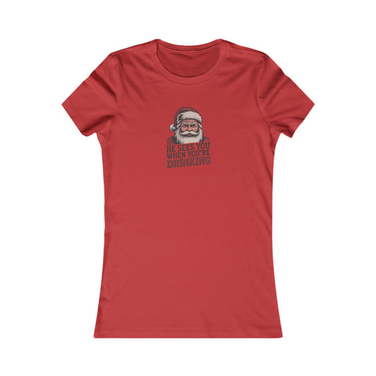 He Sees You When You're Drinking — Judgmental Santa Retro Women's Tee (Light)