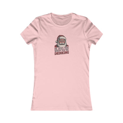 He Sees You When You're Drinking — Judgmental Santa Retro Women's Tee (Light)