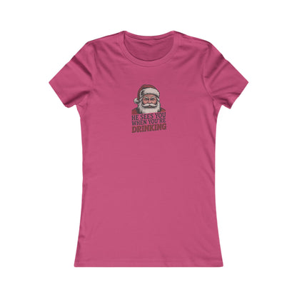 He Sees You When You're Drinking — Judgmental Santa Retro Women's Tee (Light)