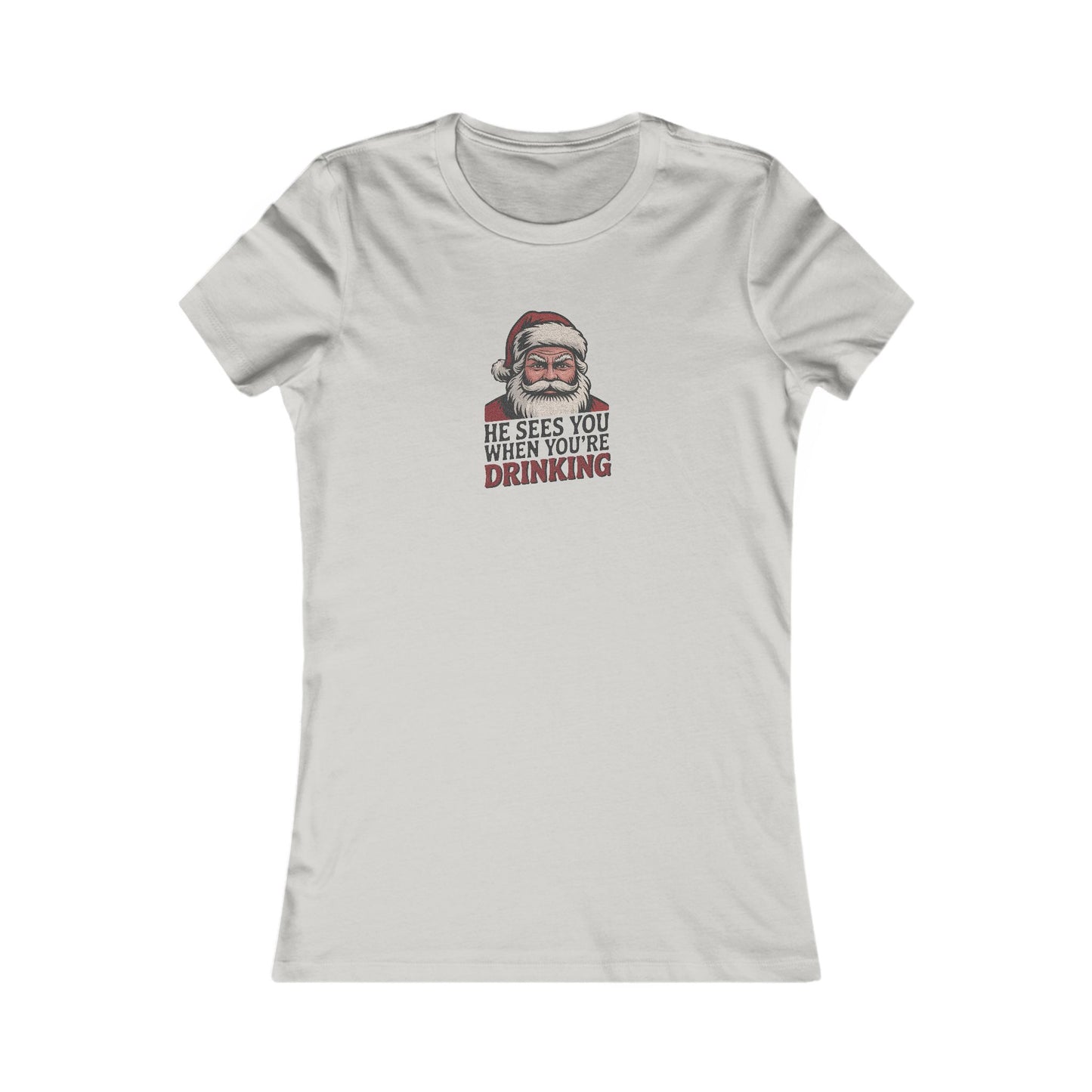 He Sees You When You're Drinking — Judgmental Santa Retro Women's Tee (Light)