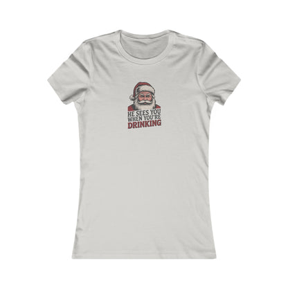 He Sees You When You're Drinking — Judgmental Santa Retro Women's Tee (Light)