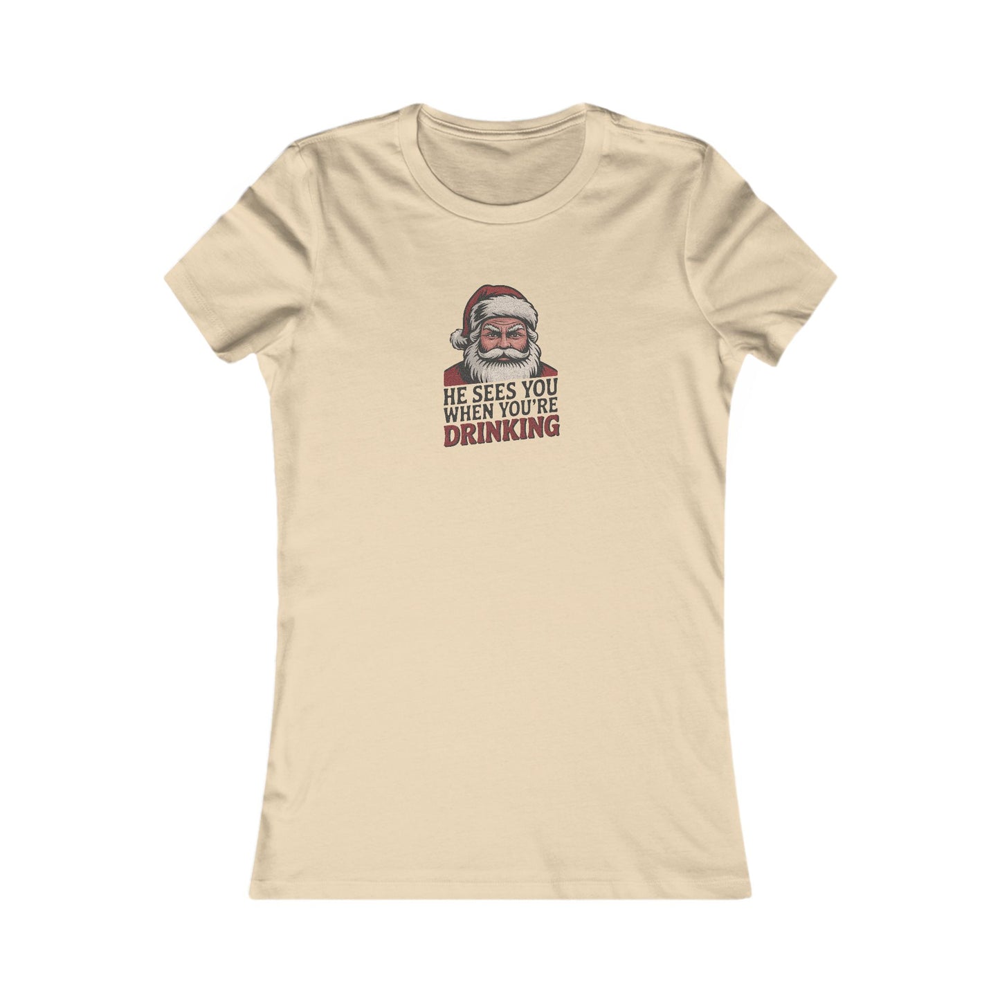 He Sees You When You're Drinking — Judgmental Santa Retro Women's Tee (Light)