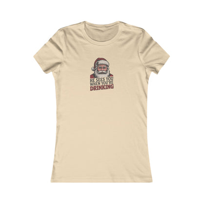 He Sees You When You're Drinking — Judgmental Santa Retro Women's Tee (Light)