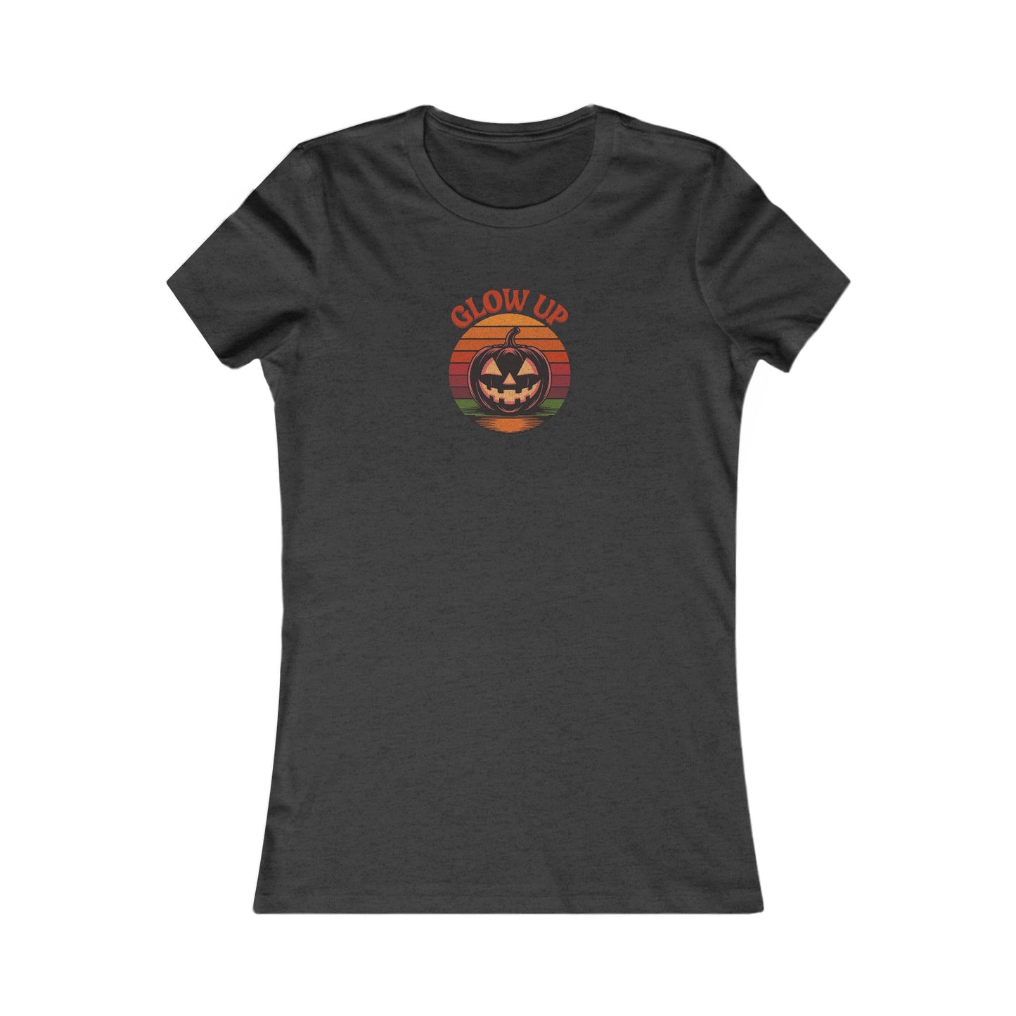 Halloween Glow Up Pumpkin — Retro Autumn Sunset Women's Tee (Dark)