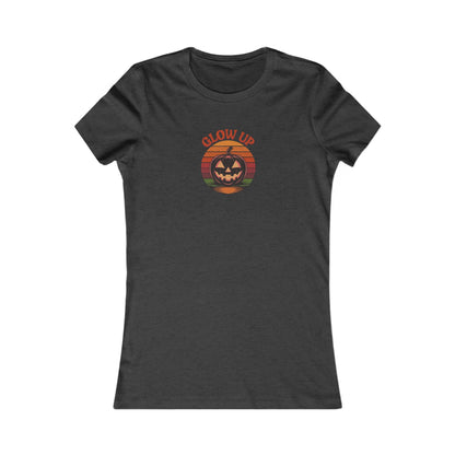 Halloween Glow Up Pumpkin — Retro Autumn Sunset Women's Tee (Dark)