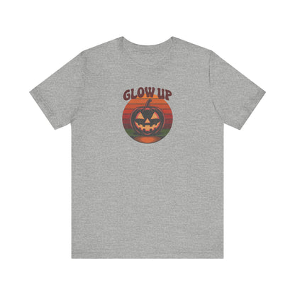 Halloween Glow Up Pumpkin — Retro Autumn Sunset Tee (Light)