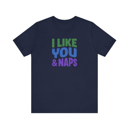 I Like You & Naps (Cool Gradient) — Retro Loungewear Tee (Dark)