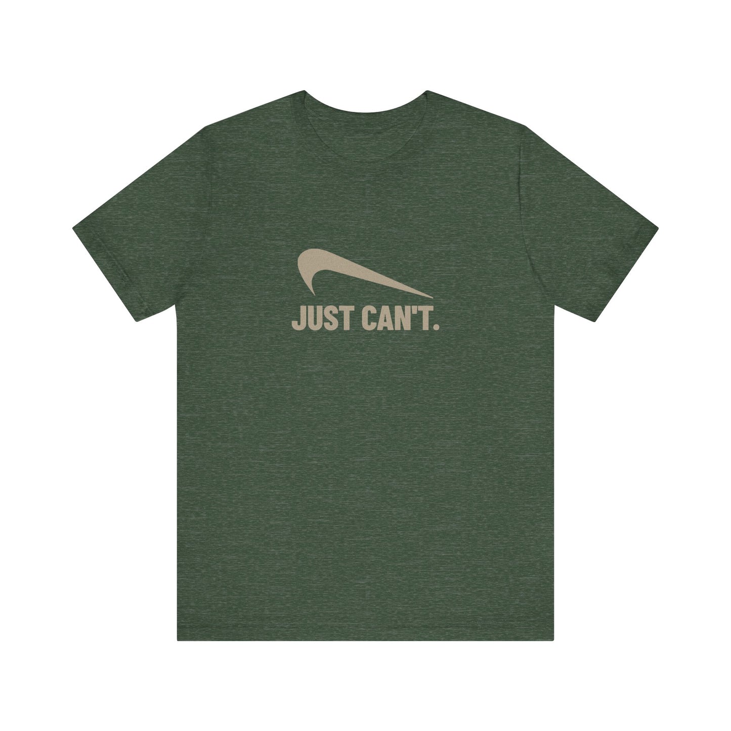 Just Can’t Athletic Parody — Retro Workout Tee (Dark)