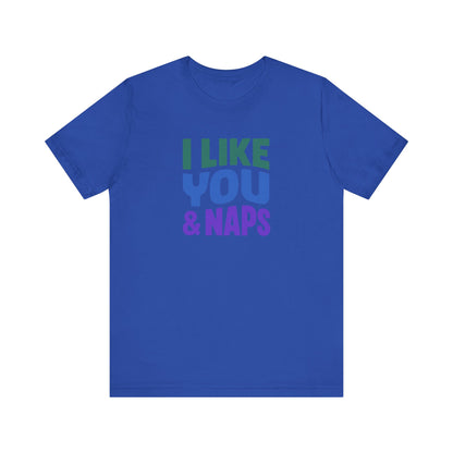 I Like You & Naps (Cool Gradient) — Retro Loungewear Tee (Dark)