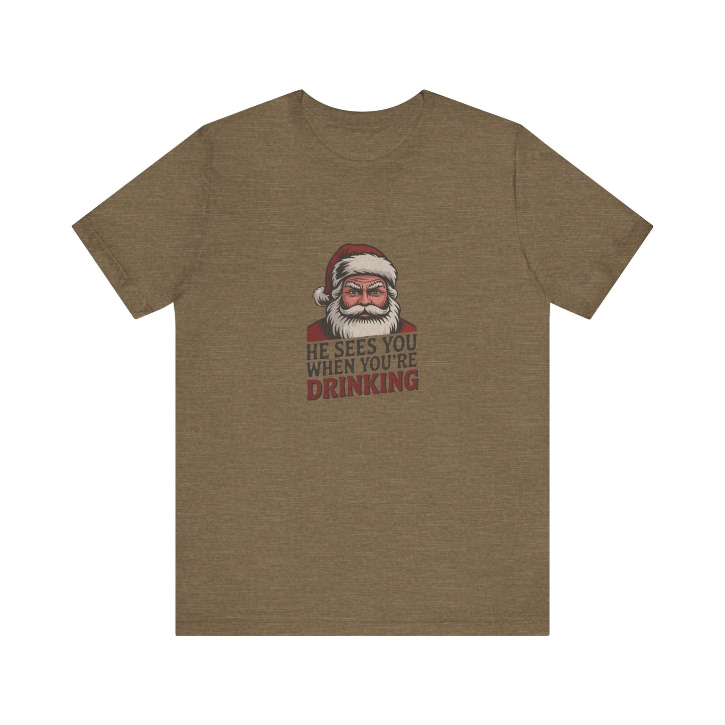 He Sees You When You're Drinking — Judgmental Santa Retro Tee (Light)