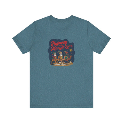 Highway to the Manger Zone — Top Gun-Inspired Christmas Retro Tee (Light)