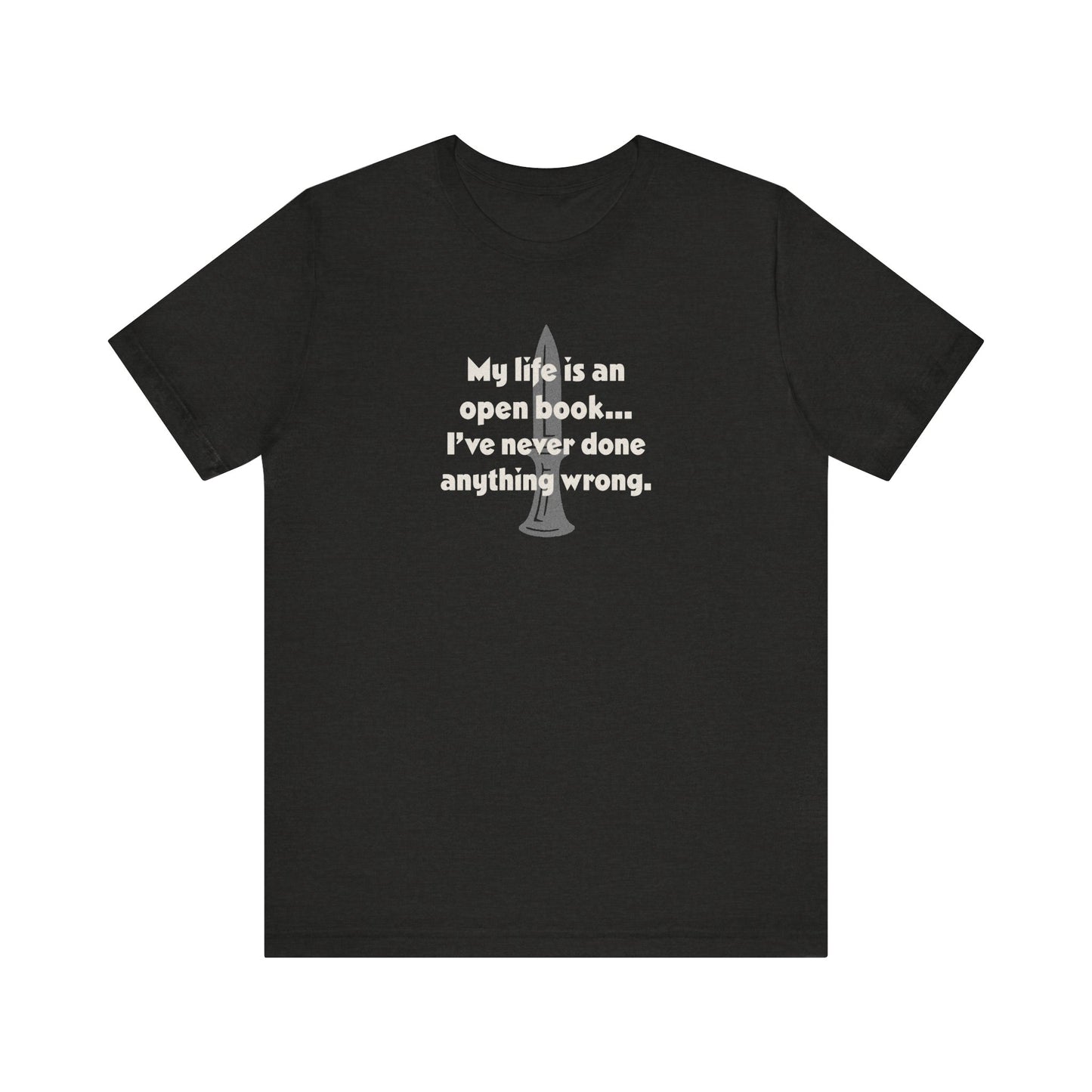 My Life Is an Open Book, I've Never Done Anything Wrong — Clue Retro Tee (Dark)