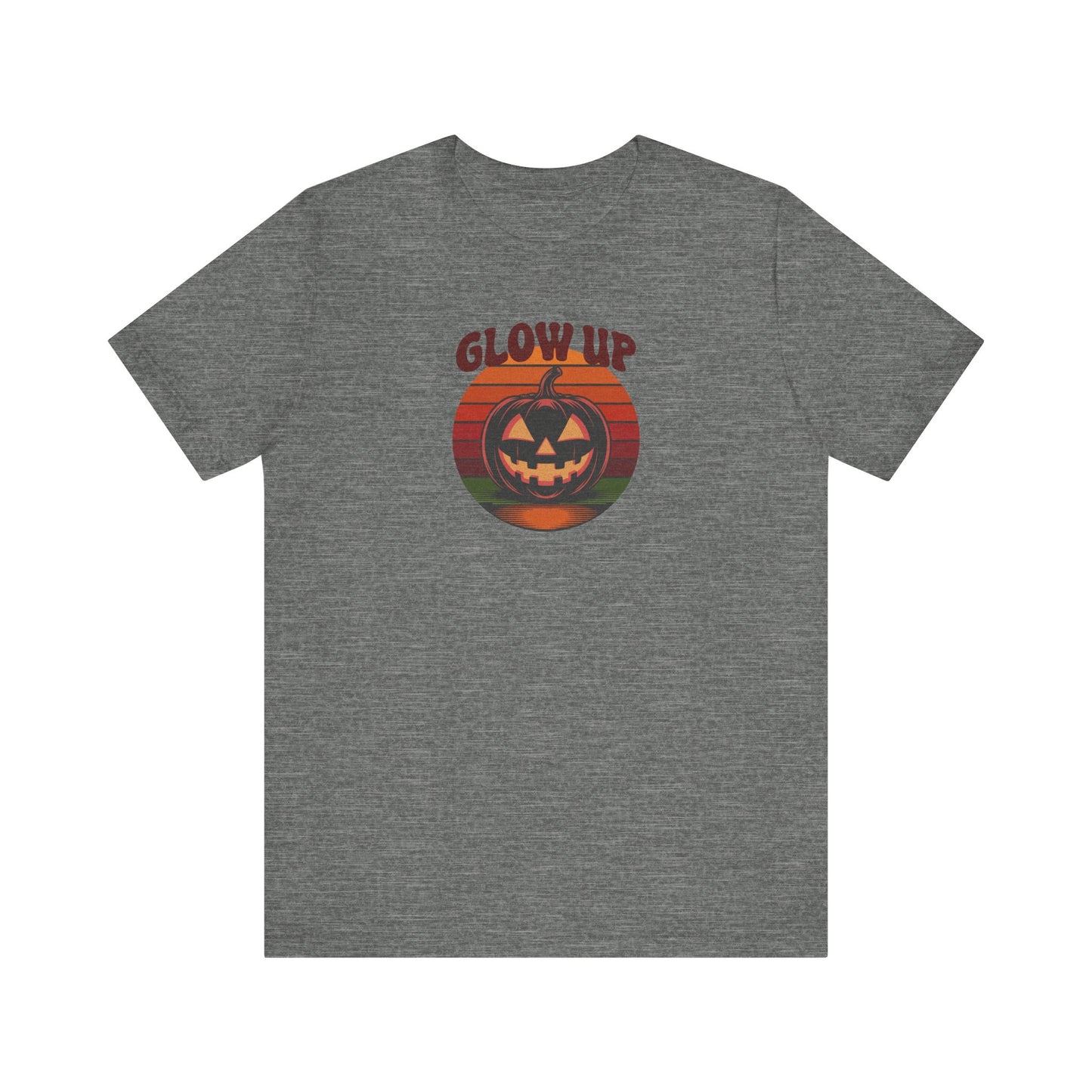 Halloween Glow Up Pumpkin — Retro Autumn Sunset Tee (Light)