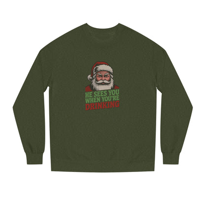 He Sees You When You're Drinking — Judgmental Santa Sweatshirt (Dark)