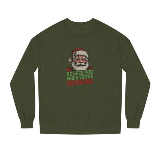 He Sees You When You're Drinking — Judgmental Santa Sweatshirt (Dark)