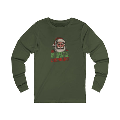 He Sees You When You're Drinking — Judgmental Santa Long Sleeve (Dark)