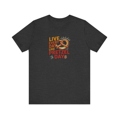 Live Every Day Like Pretzel Day — Stanley Hudson Retro Tee (Dark)