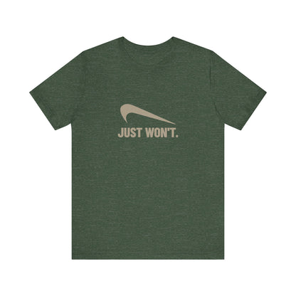 Just Won’t Athletic Parody — Retro Workout Tee (Dark)