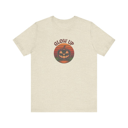 Halloween Glow Up Pumpkin — Retro Autumn Sunset Tee (Light)