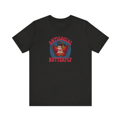 Antisocial Butterfly (Female) — Retro Workout Tee (Dark)