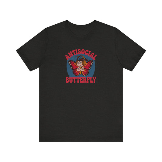Antisocial Butterfly (Female) — Retro Workout Tee (Dark)