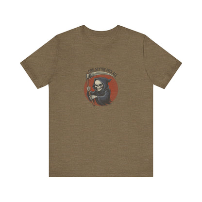 One Scythe Fits All — Grim Reaper Retro Tee (Light)