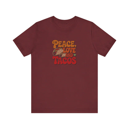 Peace, Love, and Tacos — Retro Foodie Tee (Dark)
