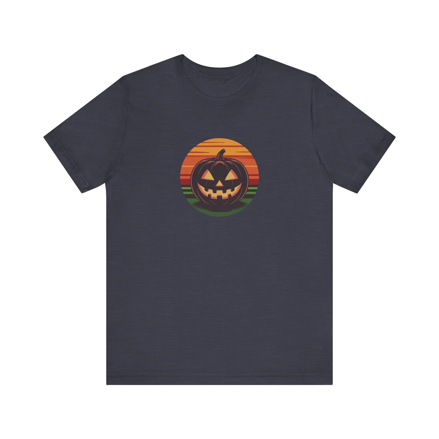 Retro Jack: Glowing Classic — Halloween Sunset Tee (Dark)