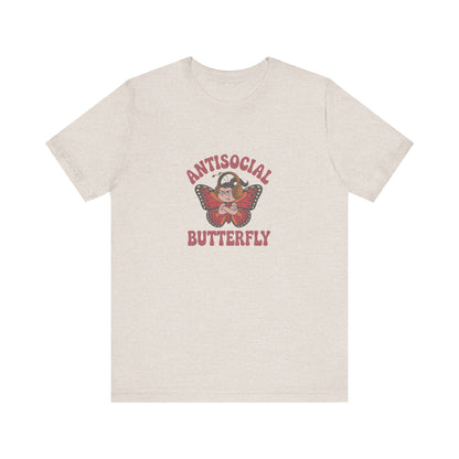 Antisocial Butterfly (Female) — Retro Workout Tee (Light)