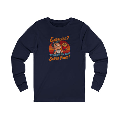 Exercise? I Thought You Said Extra Fries! — Retro Long Sleeve (Dark)