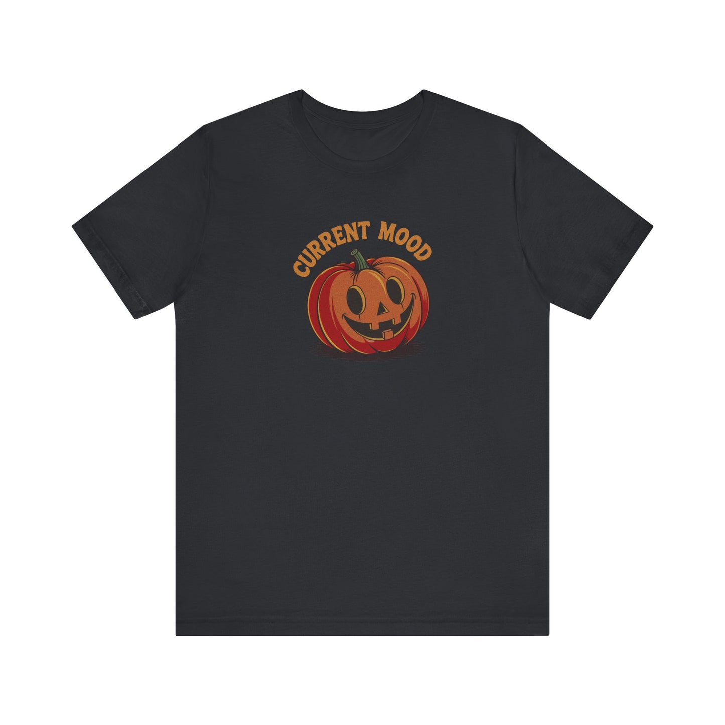 Current Mood (Cute Pumpkin) — Retro Halloween Tee (Dark)