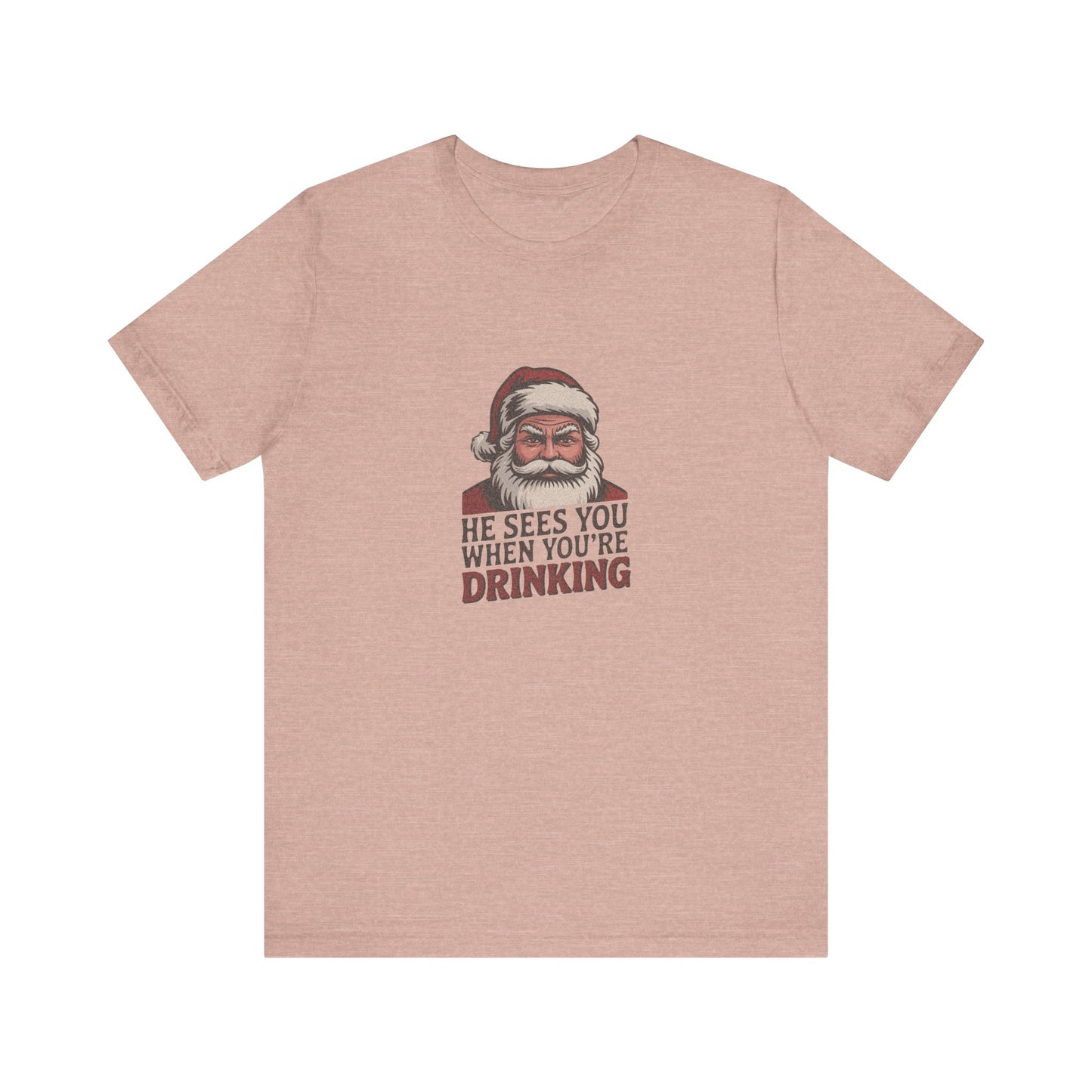 He Sees You When You're Drinking — Judgmental Santa Retro Tee (Light)