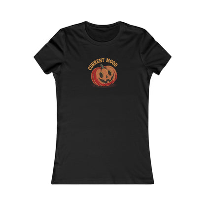 Current Mood (Cute Pumpkin) — Retro Halloween Women's Tee (Dark)