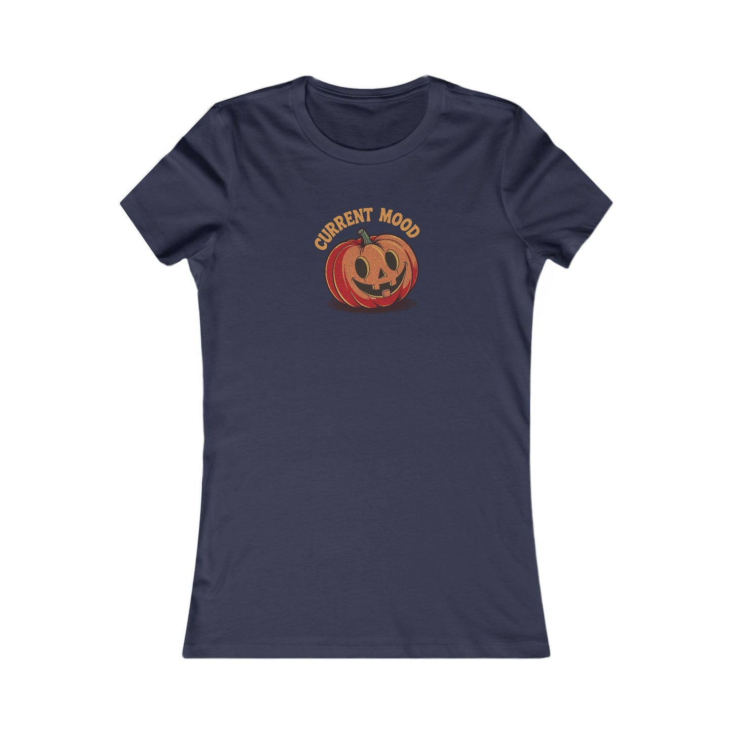 Current Mood (Cute Pumpkin) — Retro Halloween Women's Tee (Dark)