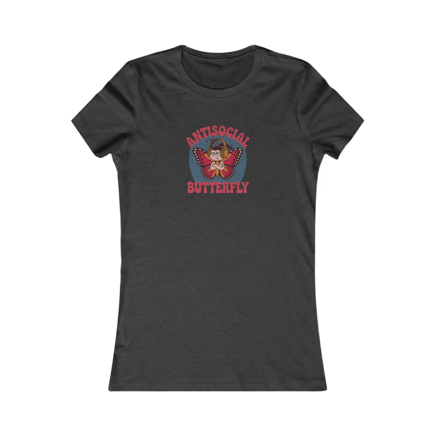 Antisocial Butterfly (Female) — Retro Workout Women's Tee (Dark)