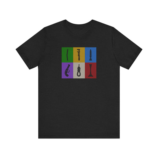 Six Ways Into the Evidence Locker — Clue Retro Tee (Dark)