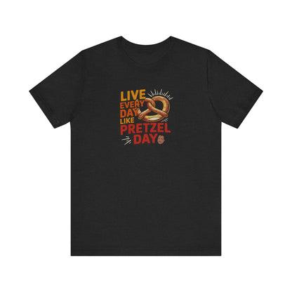 Live Every Day Like Pretzel Day — Stanley Hudson Retro Tee (Dark)